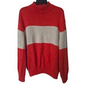 Aerie Striped Mock Neck Sweater Womens XL TG Orange White Cozy Knit